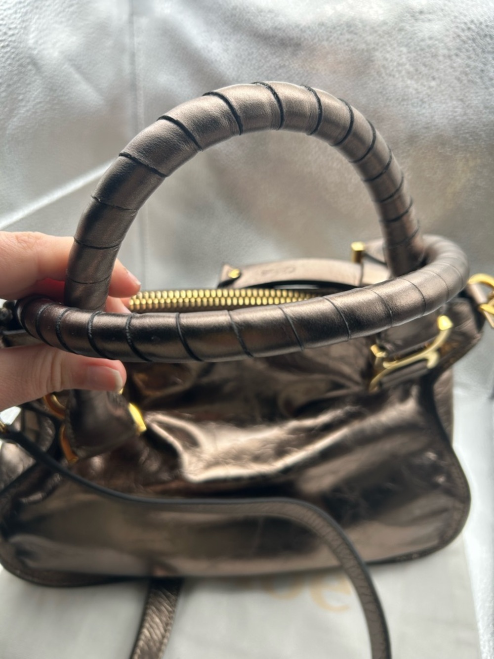 Chloé Small Marcie bronze Metallic Leather Satchel W/COA - Picture 9 of 17